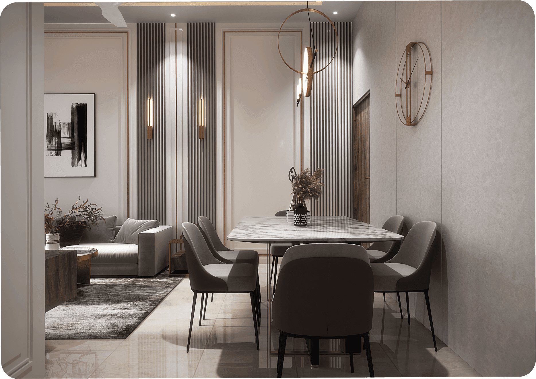 Wooden bench in sunlight with geometric shadows on floor.