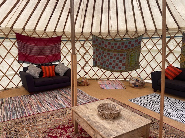 Inside yurt at Barcombe Yurts, Sussex