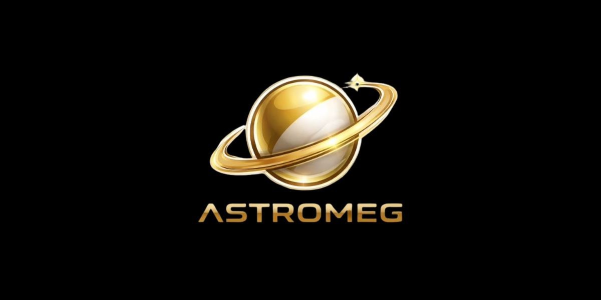 Astromeg logo featuring a golden planet with rings and the brand name 'ASTROMEGA' in bold, sophisticated lettering.