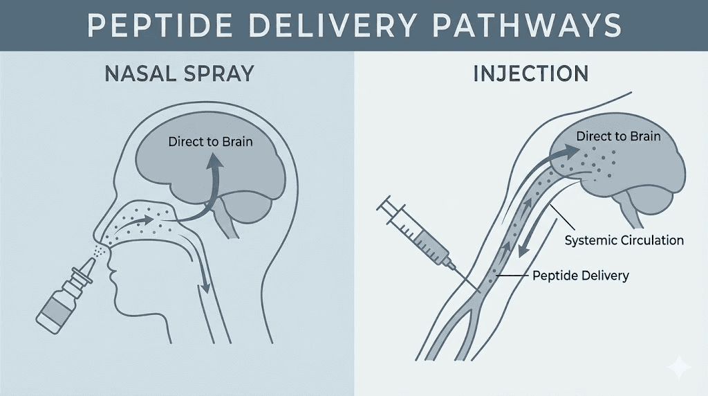 Wolverine peptide nasal spray versus injection delivery comparison