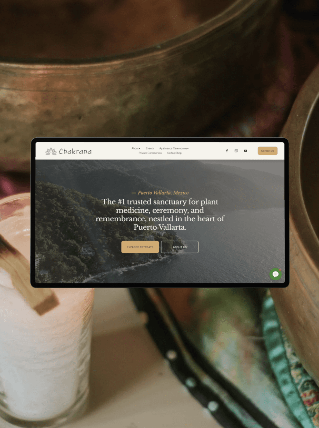 Chakrana plant medicine retreat website development and media design, Puerto Vallarta, wellness website design examples