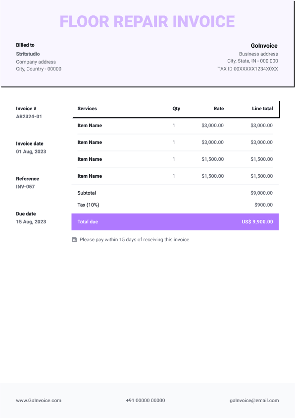 Floor Repair Invoice