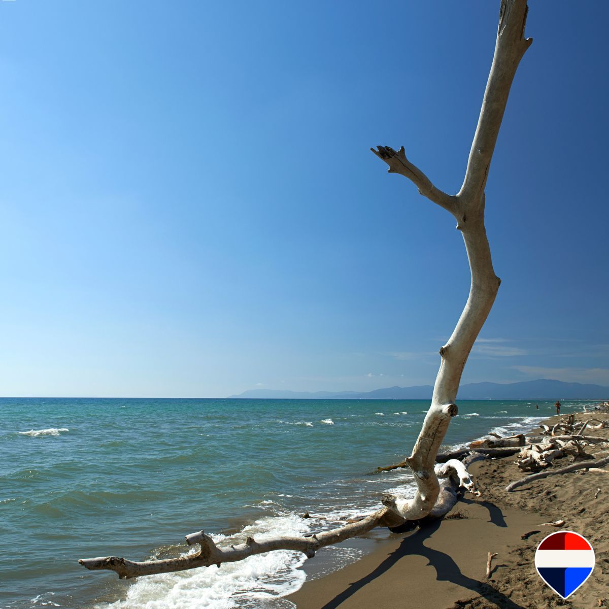 A wild beach on the Tuscan Maremma coast, a short drive from the villages