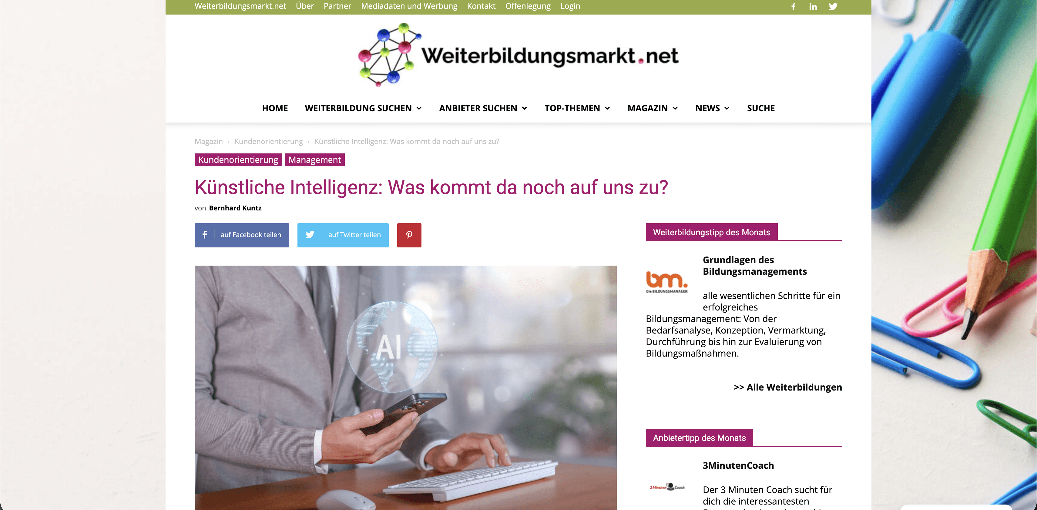 Cover image of the online article by Barbara Liebermeister from die Wirtschaft.
