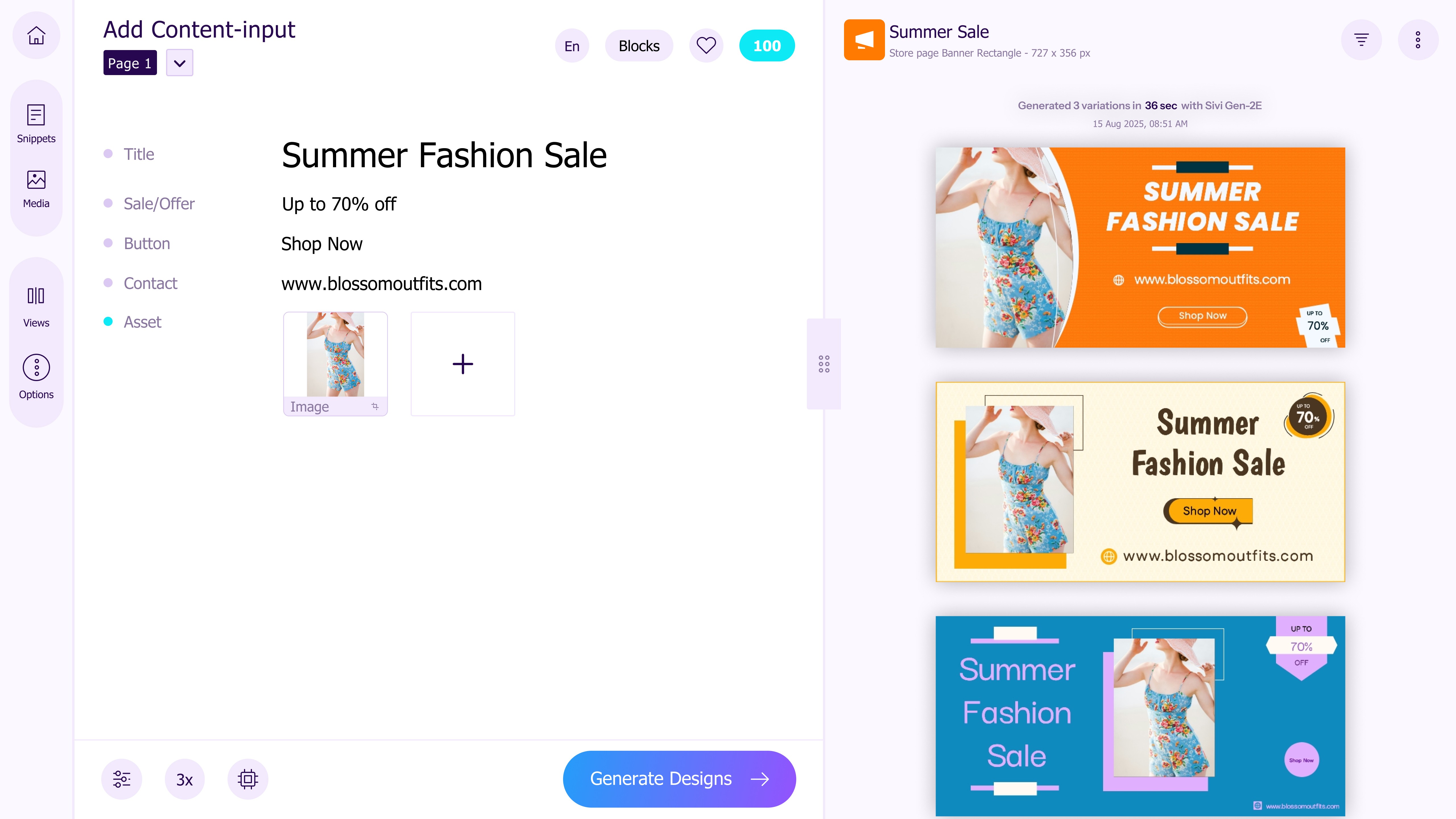 Sivi: Generate summer banner design with your own content
