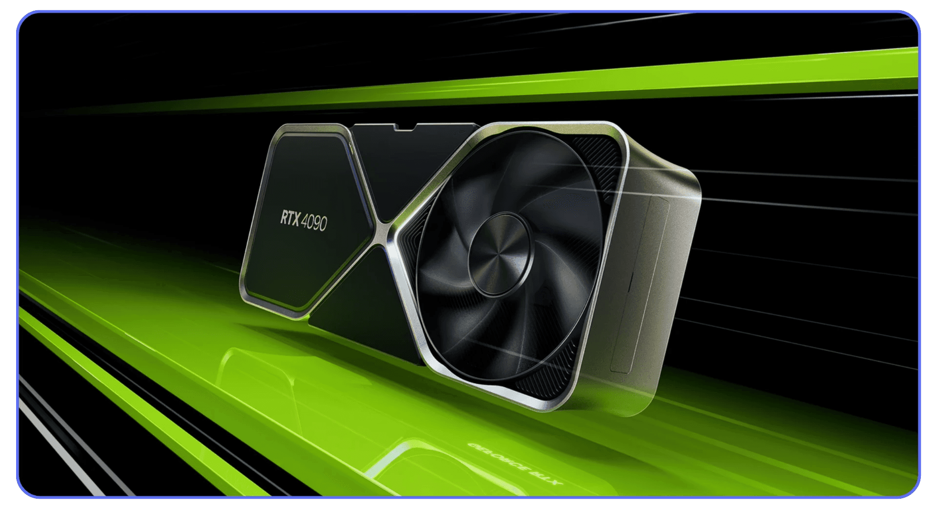 NVIDIA RTX 4090 graphics card displayed with green lighting, representing high-performance GPU power for ANSYS Fluent simulations.
