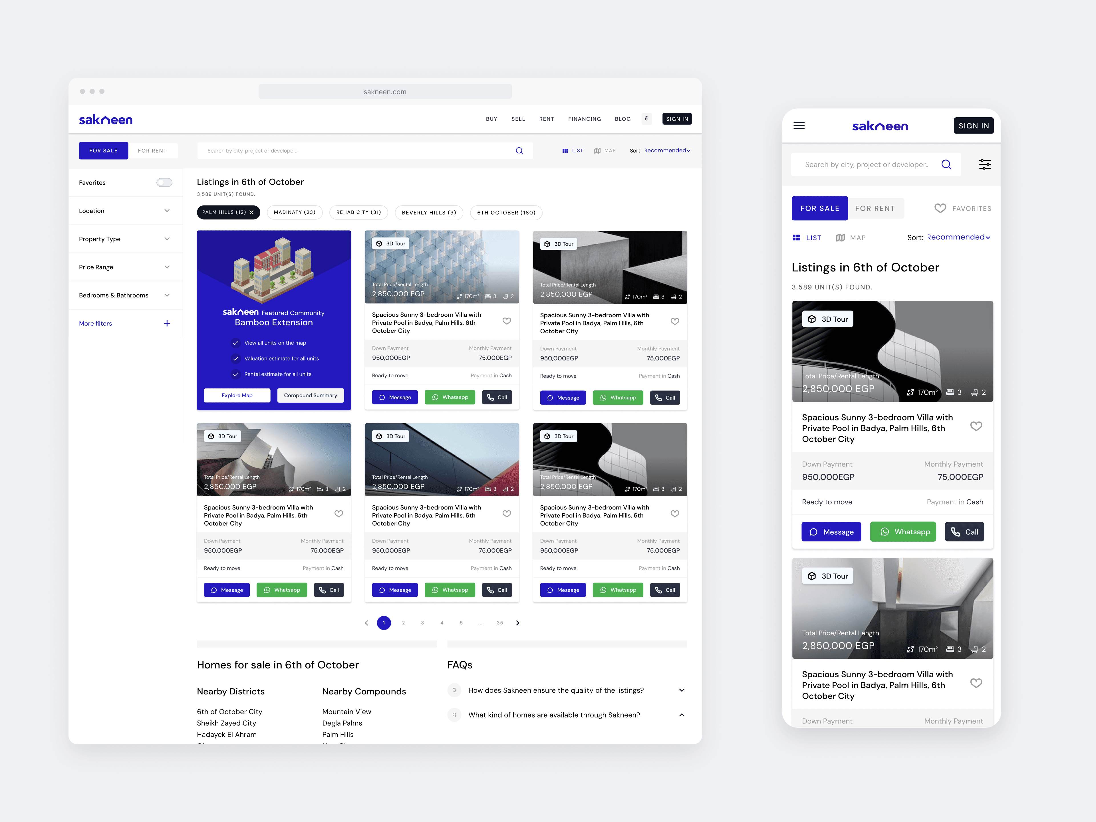Listings page on desktop and mobile