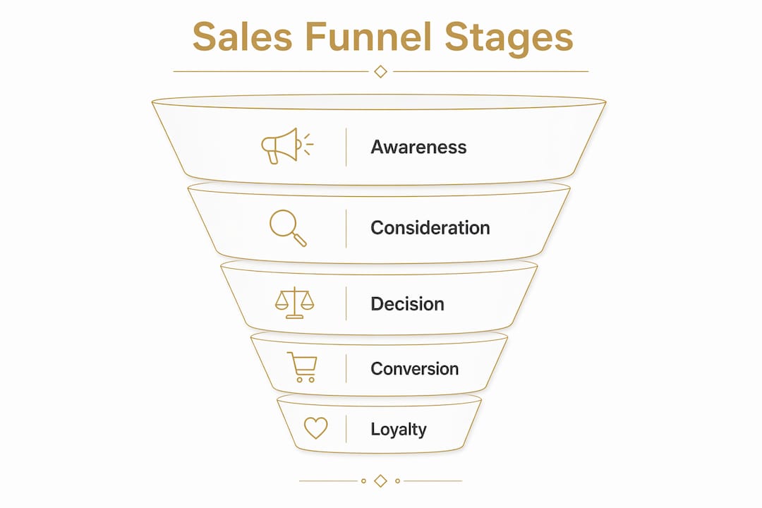 Infographic illustrating stages of sales funnel