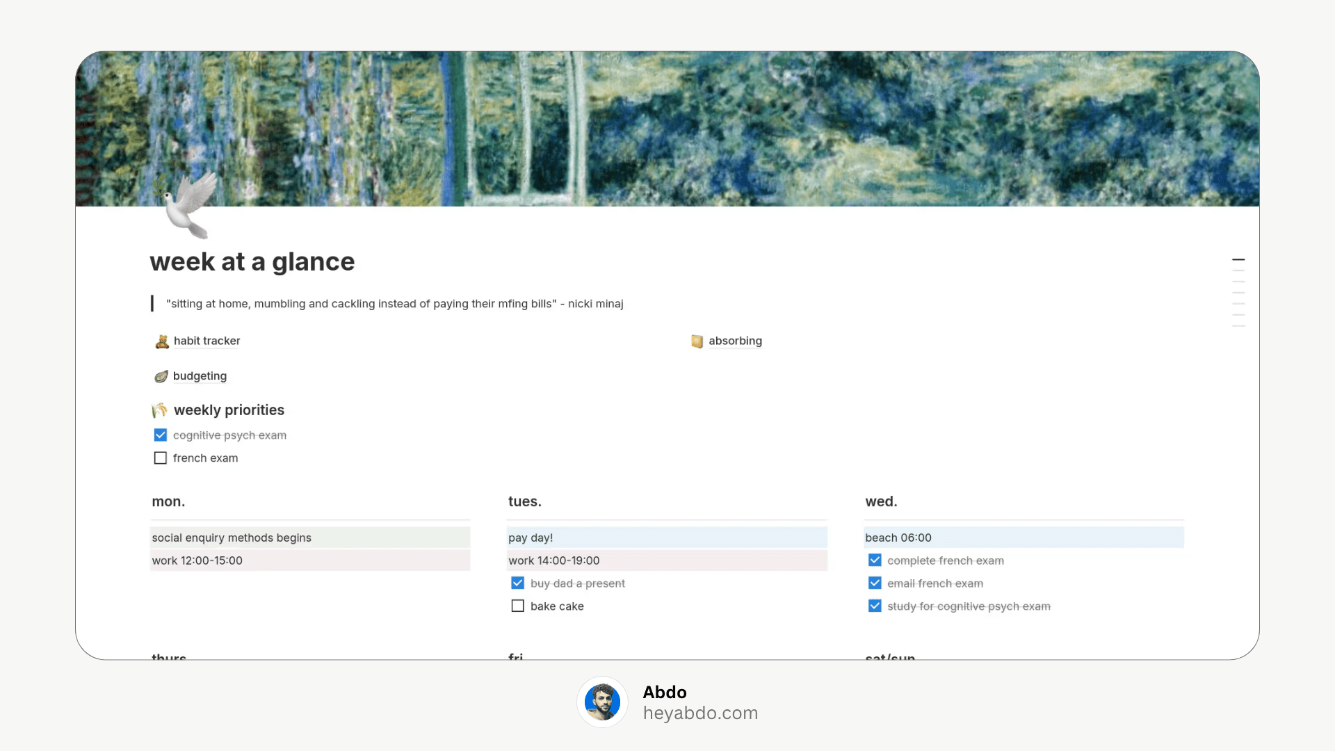 Notion Weekly Planner