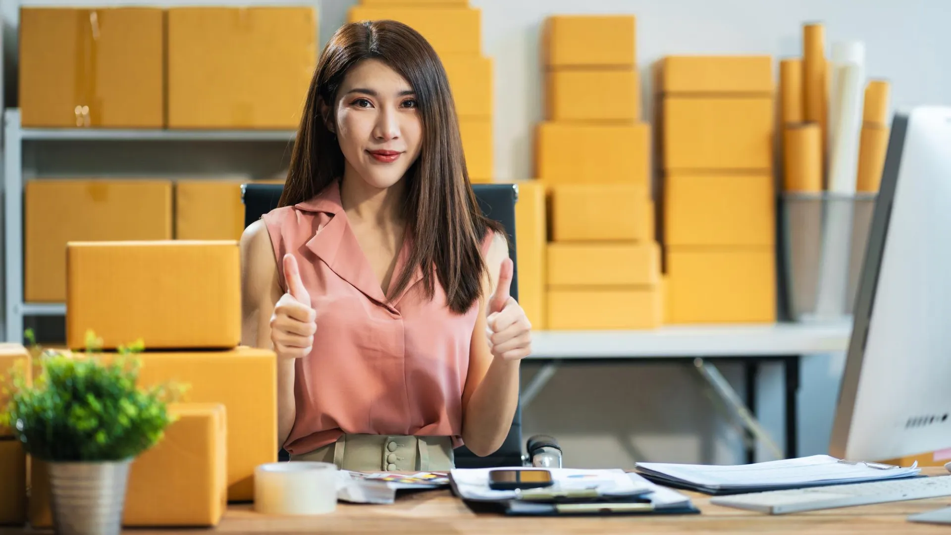 Successful TikTok Shop seller with organized inventory, demonstrating compliant e-commerce operations through proper brand authorization and trademark protection.