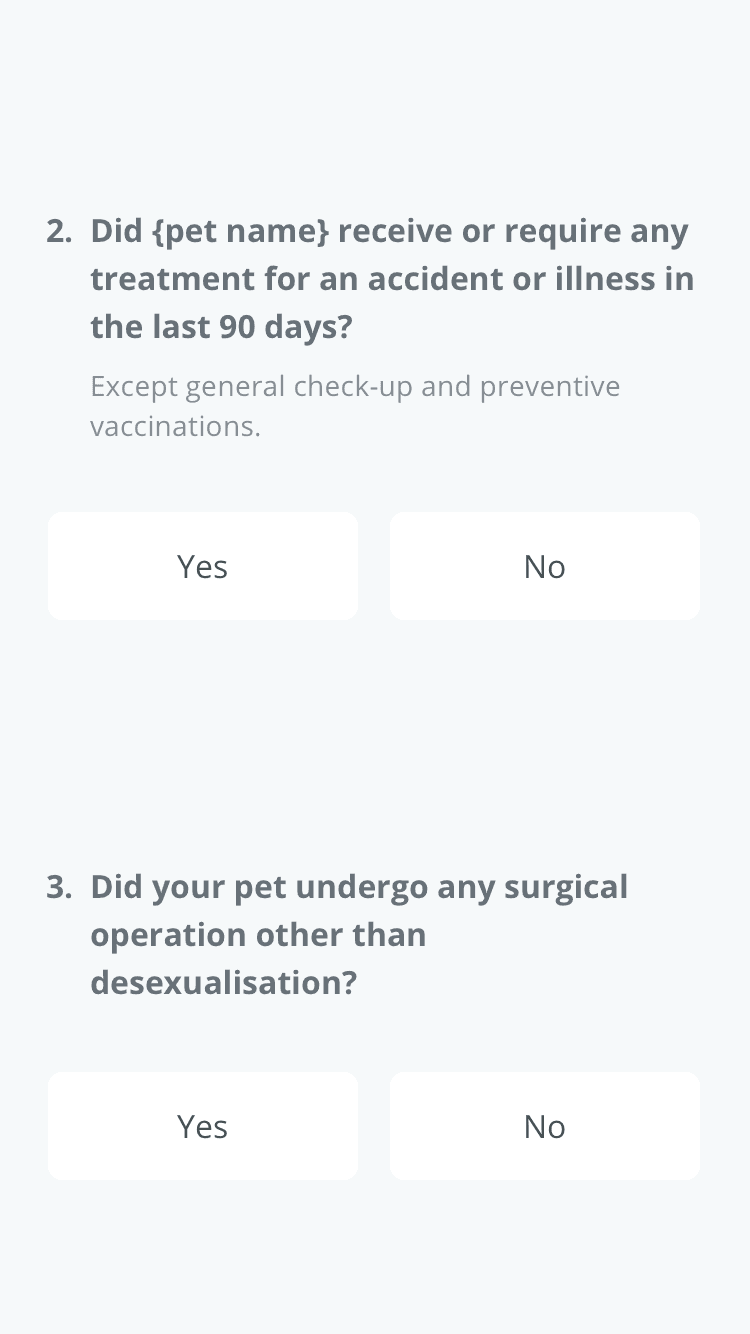 Short underwriting question of in Pet 2.0 purchase flow