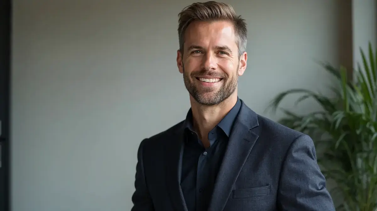 Marcus Holm, independent consultant, smiling in a modern office