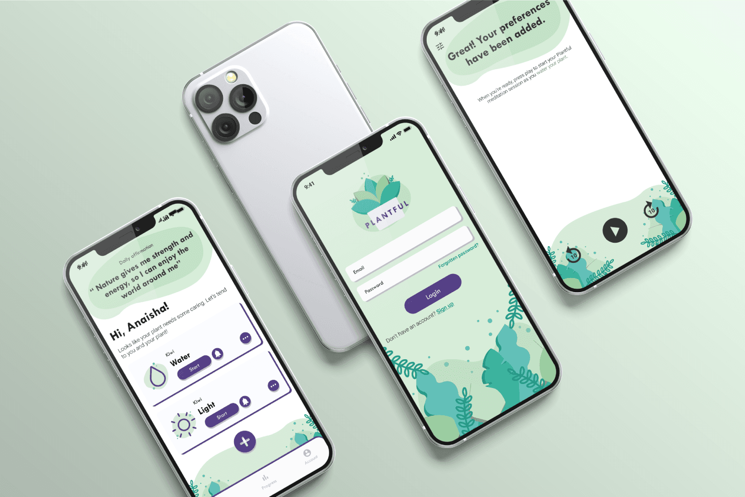 Mockup screens of the Plantful app