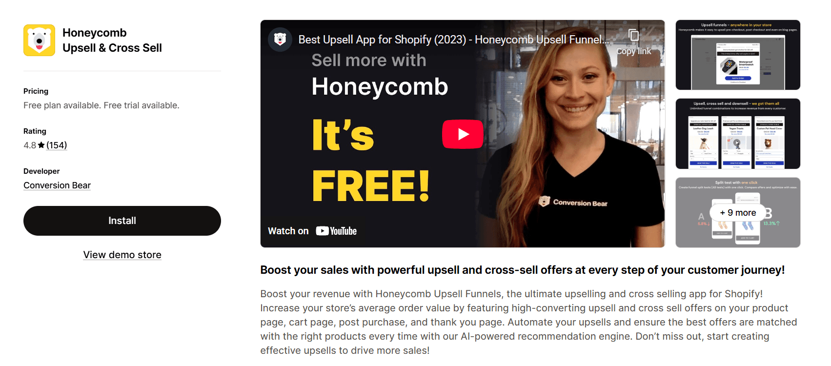 Honeycomb Upsell in Shopify AppStore