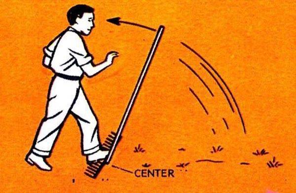 diagram of man stepping on rake