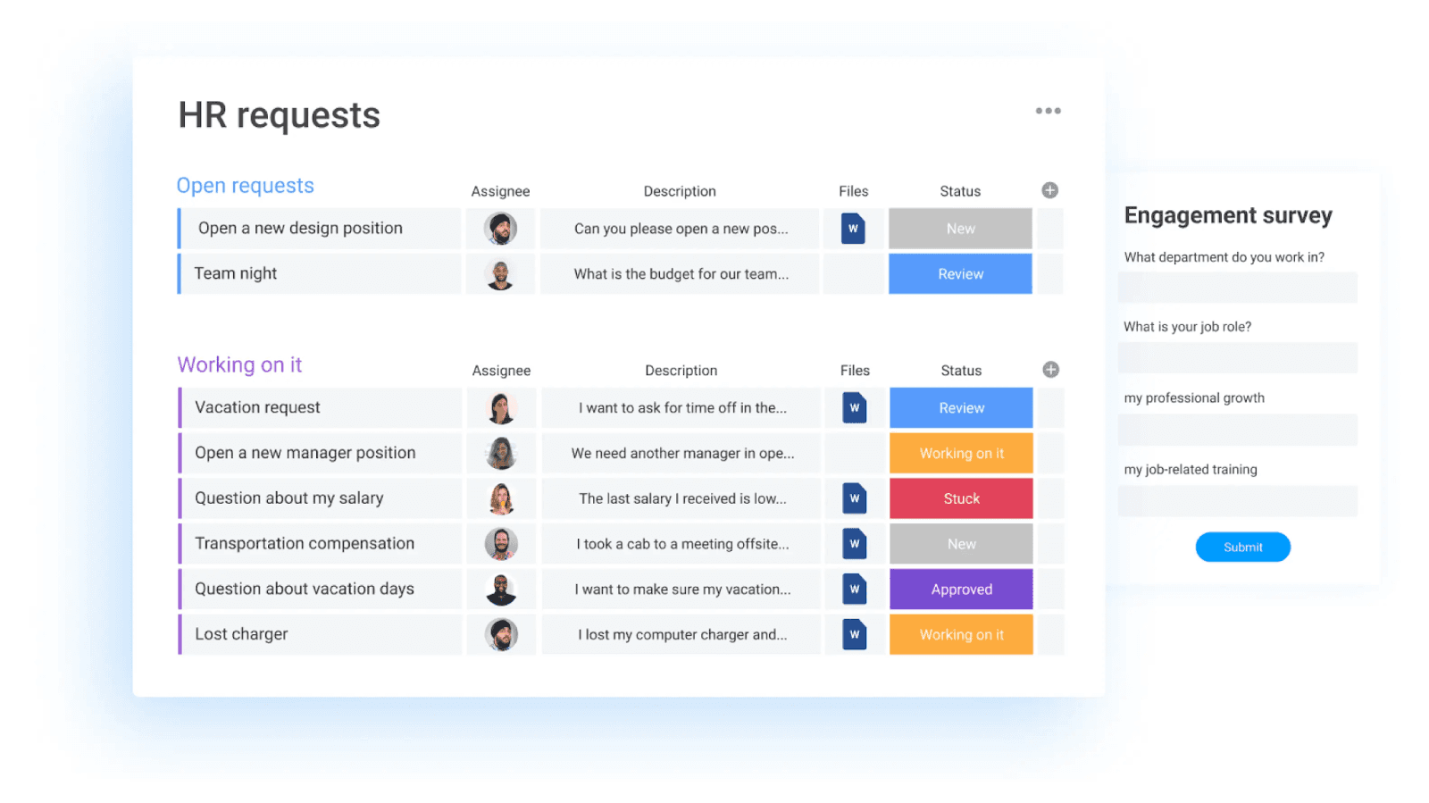 Managing requests, tasks, and projects on Monday.com