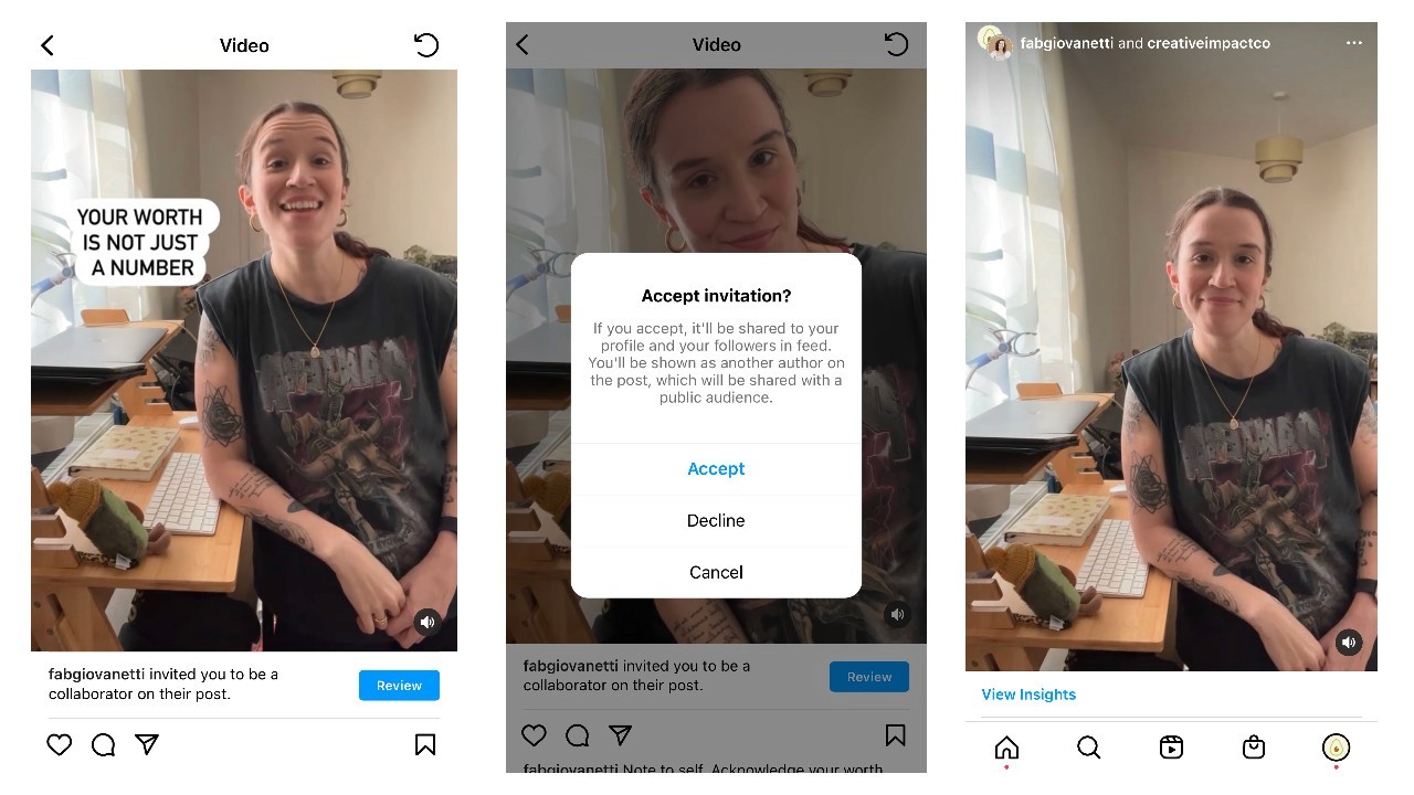 Screenshot demonstrating how to accept a Collab request
