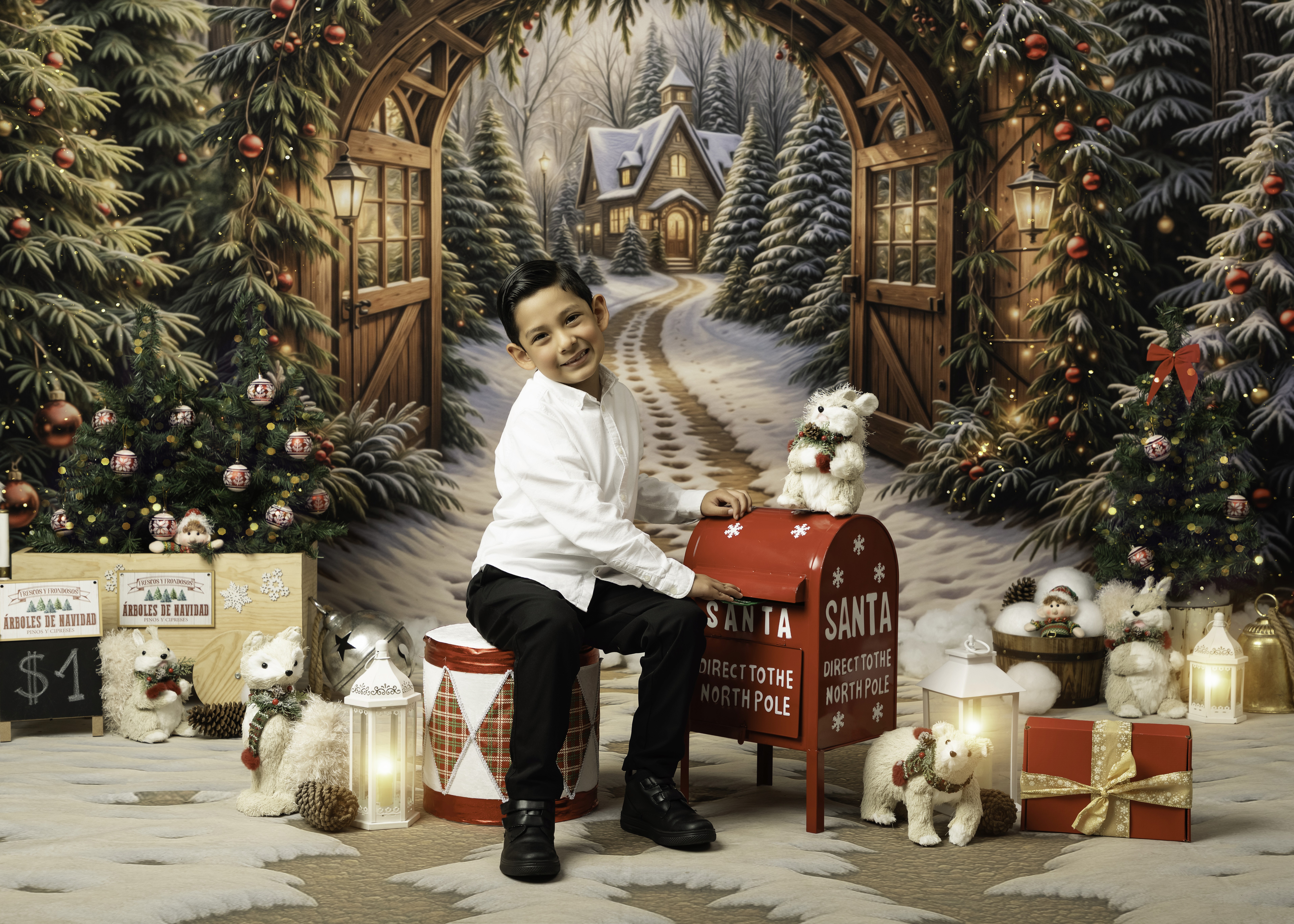 set navideño en estudio fotográfico con temática navidad 2025