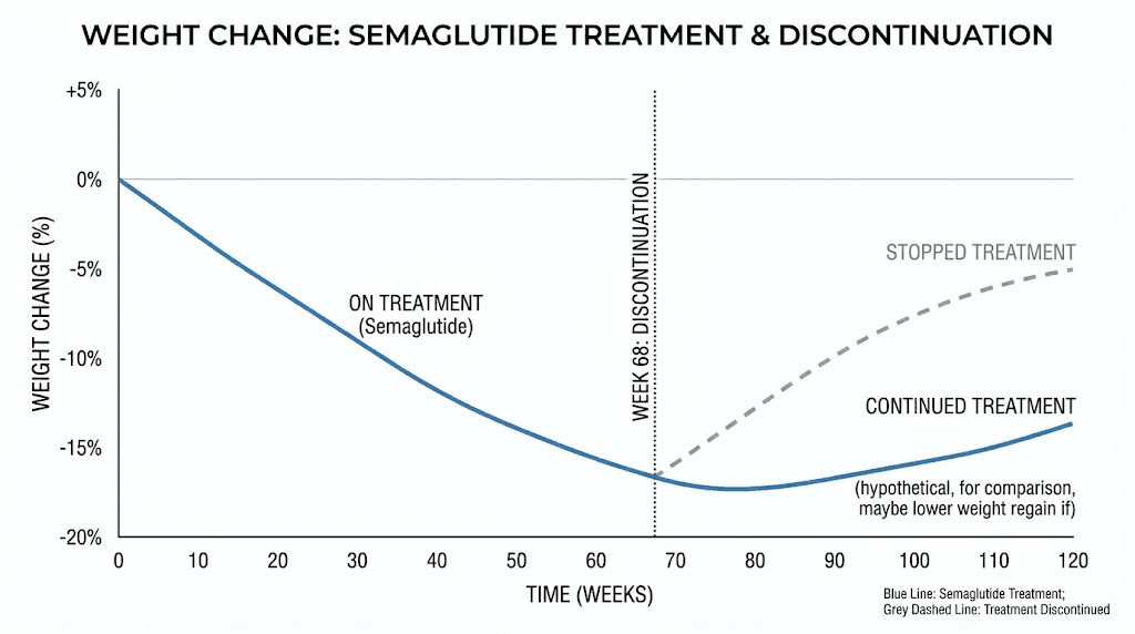 Weight regain chart after stopping semaglutide showing STEP 1 trial data