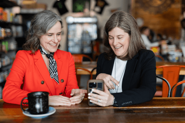 Ashley & Kathy doing business over coffee at WhichCraft