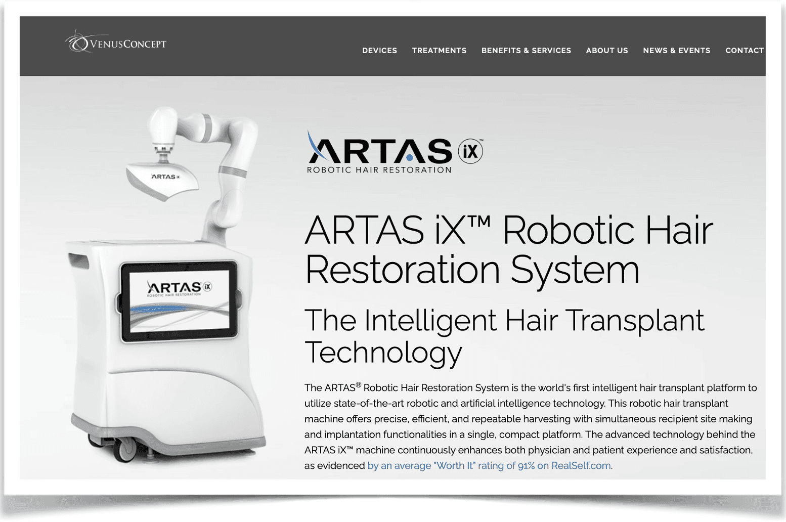 Venus Concept web page