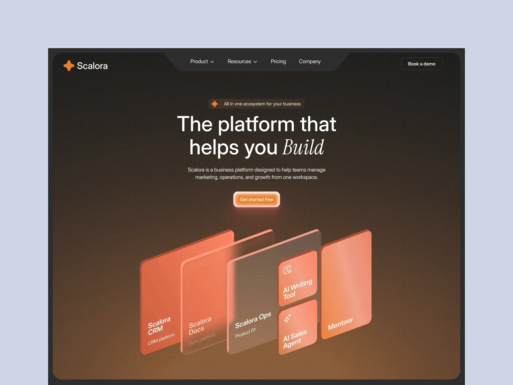 Homepage of the Scalora template