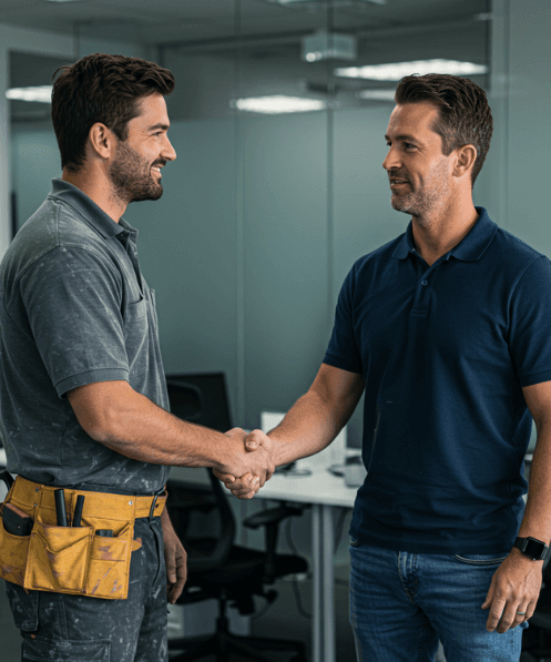 Tradesman shaking hands with a construction consultant