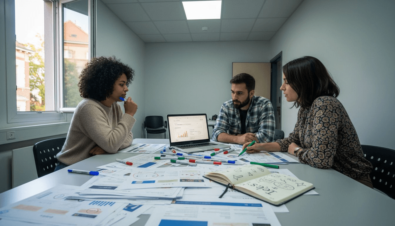 Réunion d’équipe dédiée à l’élaboration de la stratégie SEO.