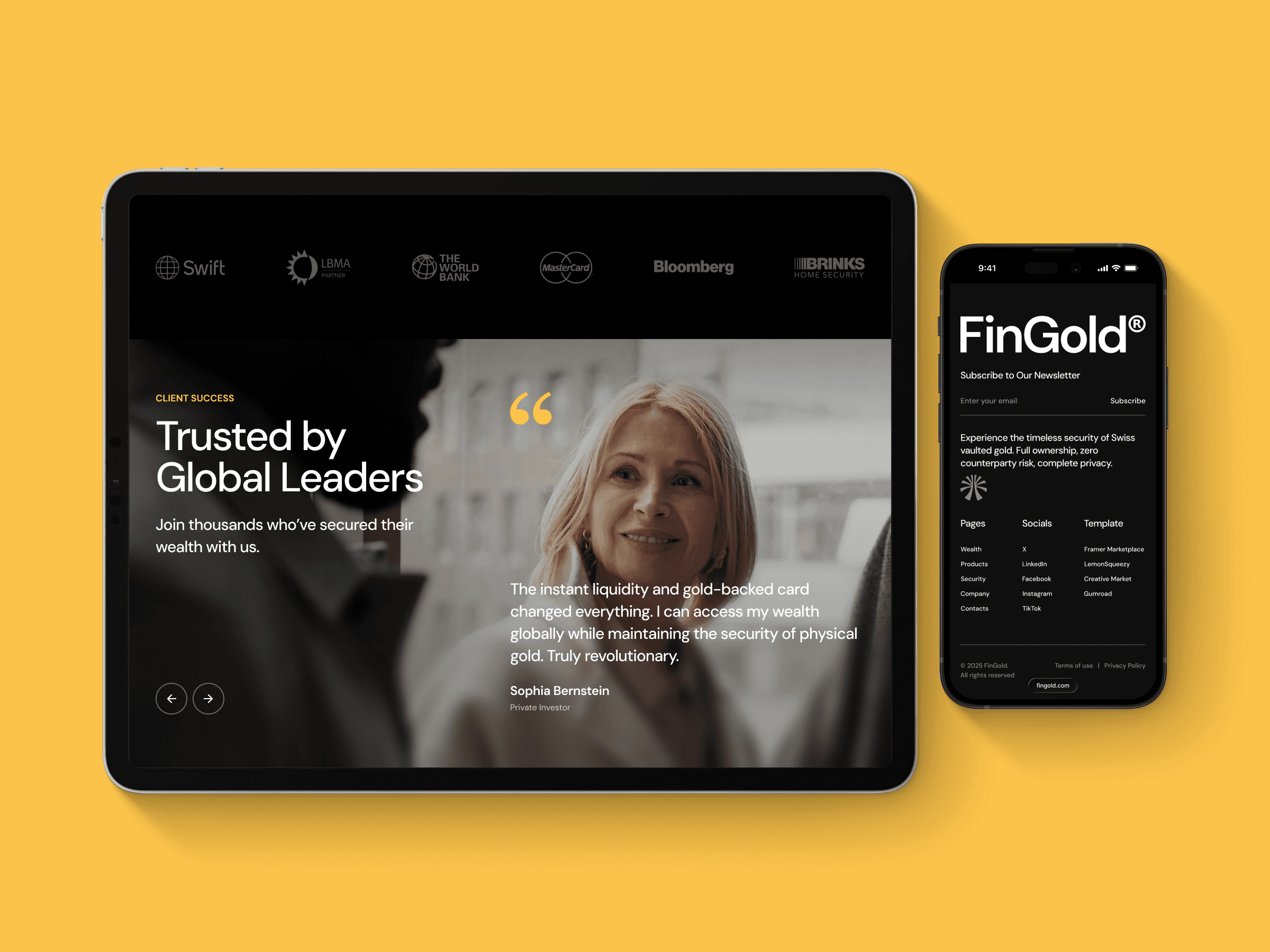 FinGold is a refined, modern Framer template crafted specifically for wealth-management firms, private banking services, family offices, and financial advisories seeking a polished, high-trust web presence.
