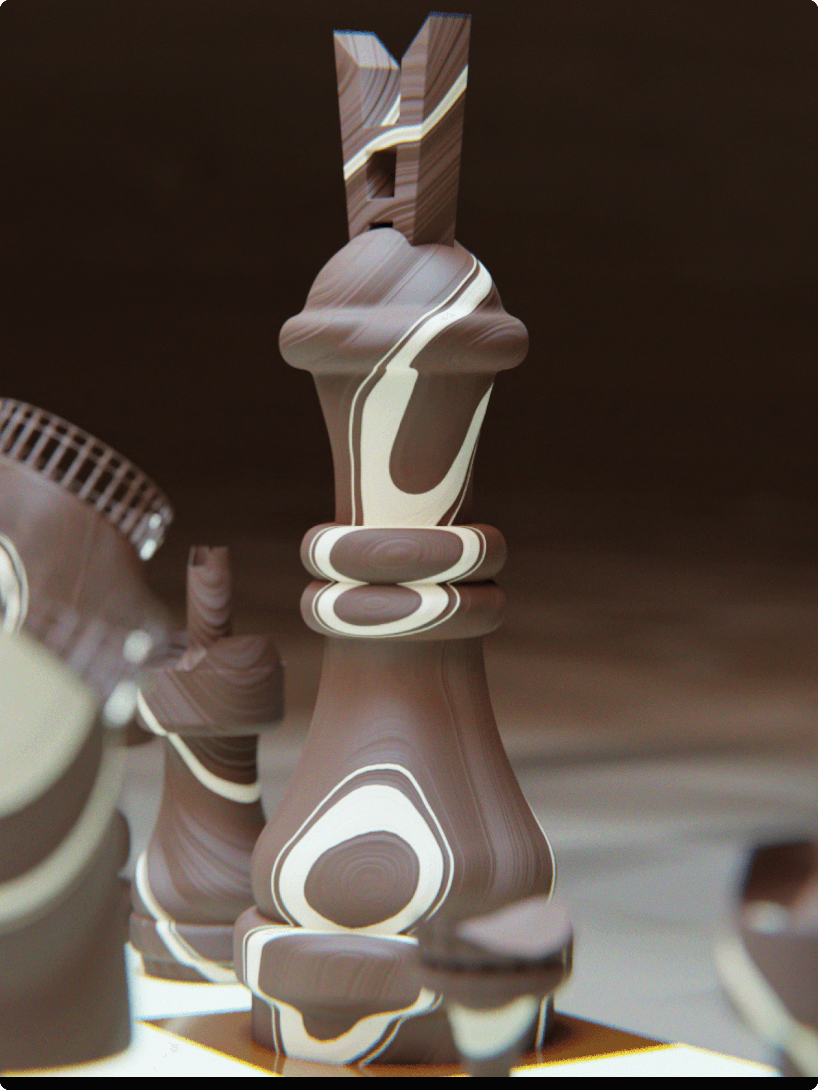 Minimalist gallery interior shot showing three large framed abstract colour-field paintings (charcoal, deep blue, and orange-yellow) hung on a white wall under overhead spotlights.