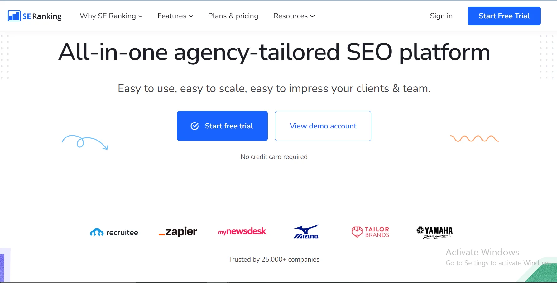 Homepage of SE Ranking diy seo software