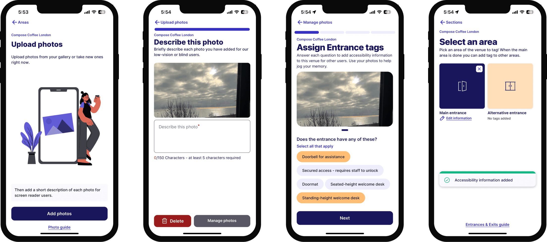 Screenshots showing the tagging process of the Sociability app