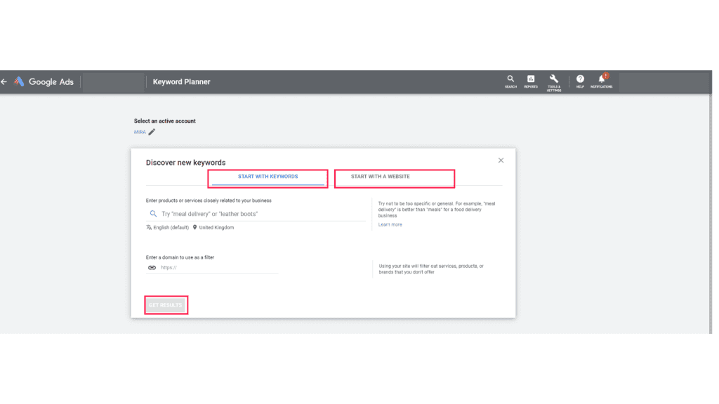 Google keyword planner: Step 3.