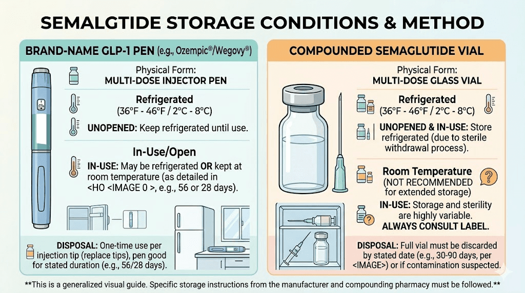 Brand name versus compounded GLP-1 medication storage comparison