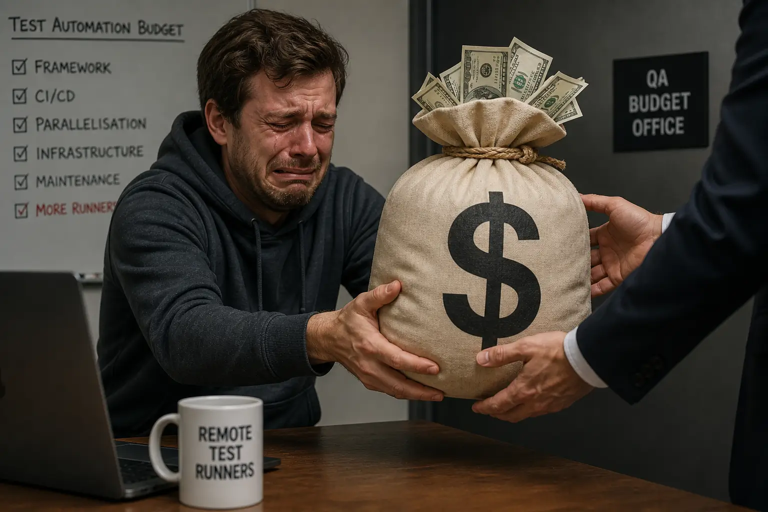 Person handing over a large bag of cash for more remote runners