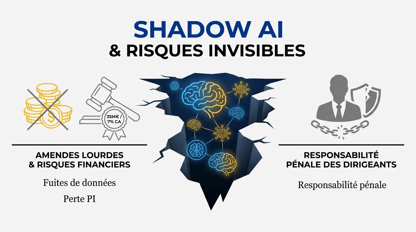 Illustration des risques invisibles du Shadow AI en entreprise