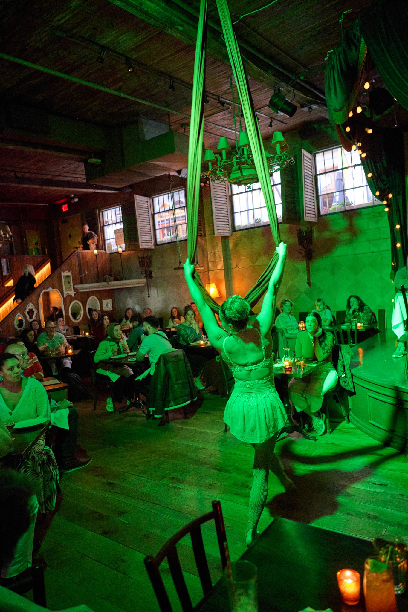 Aerial performer preparing for act
