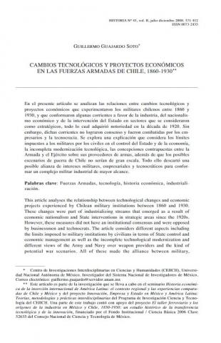 Cambios tecnológicos y proyectos económicos en las Fuerzas Armadas de Chile, 1860-1930