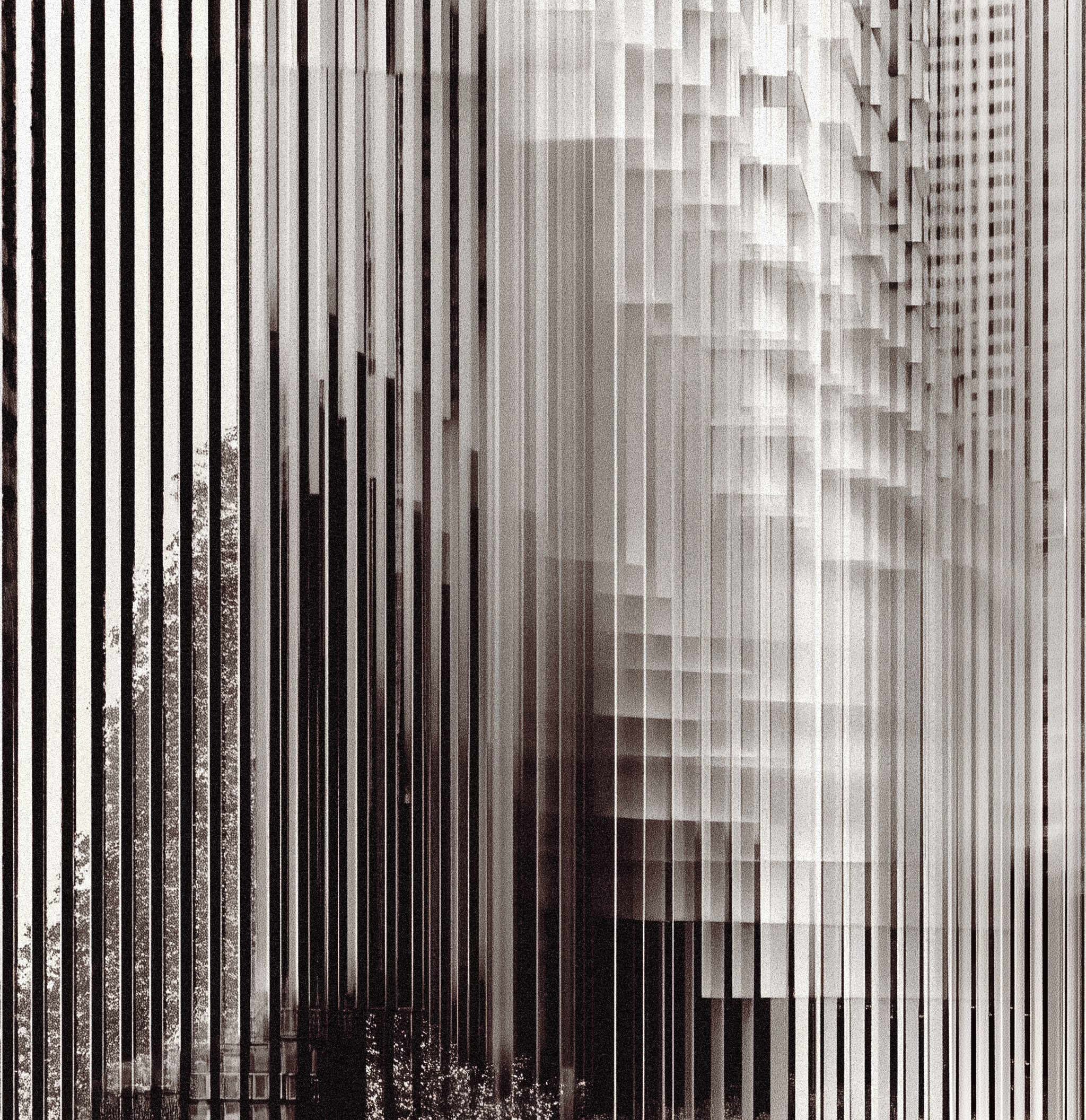 Minimal architectural scene with warm light and sharp geometric shadows across concrete surfaces