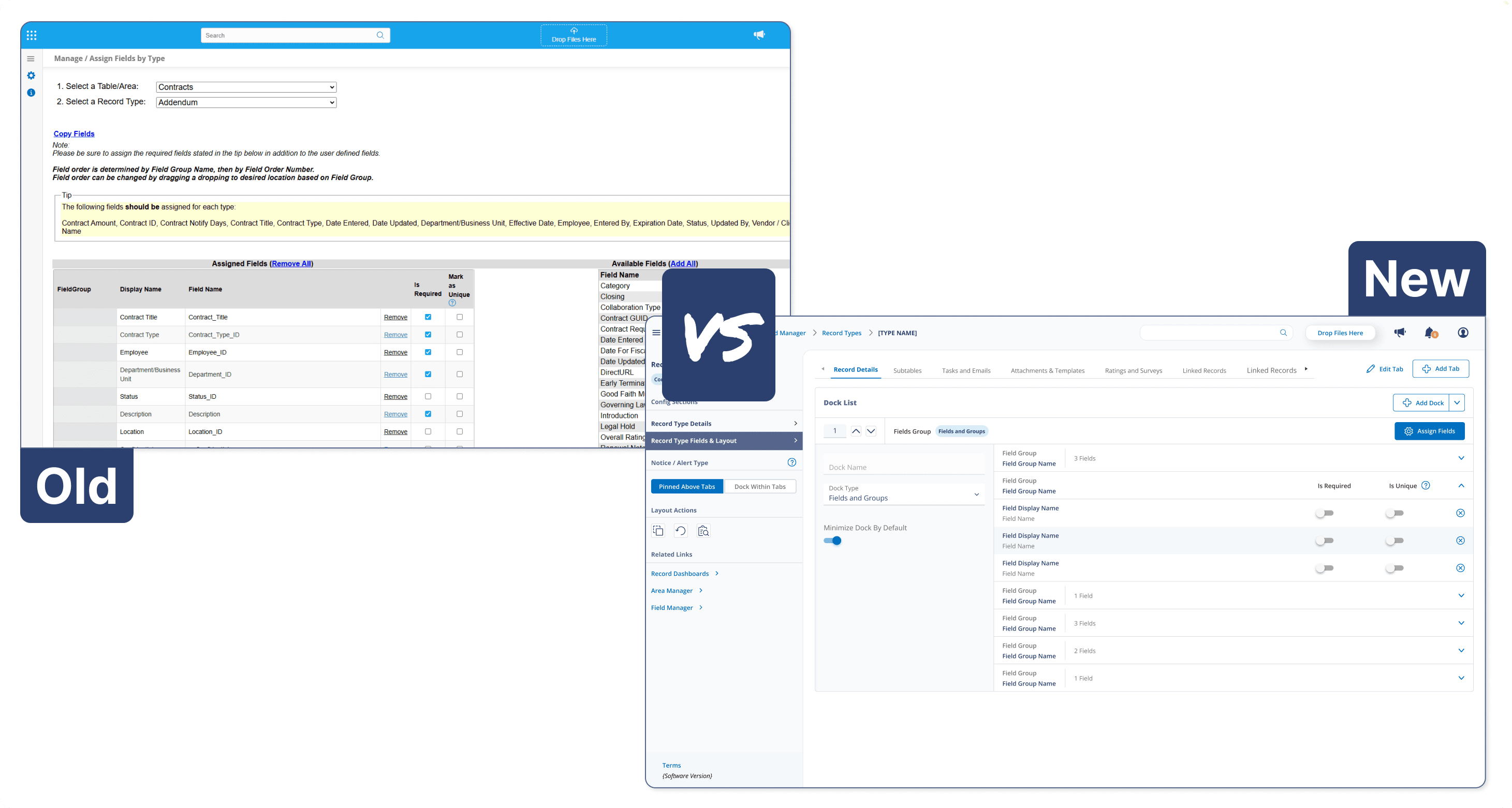Example image of record type config screen