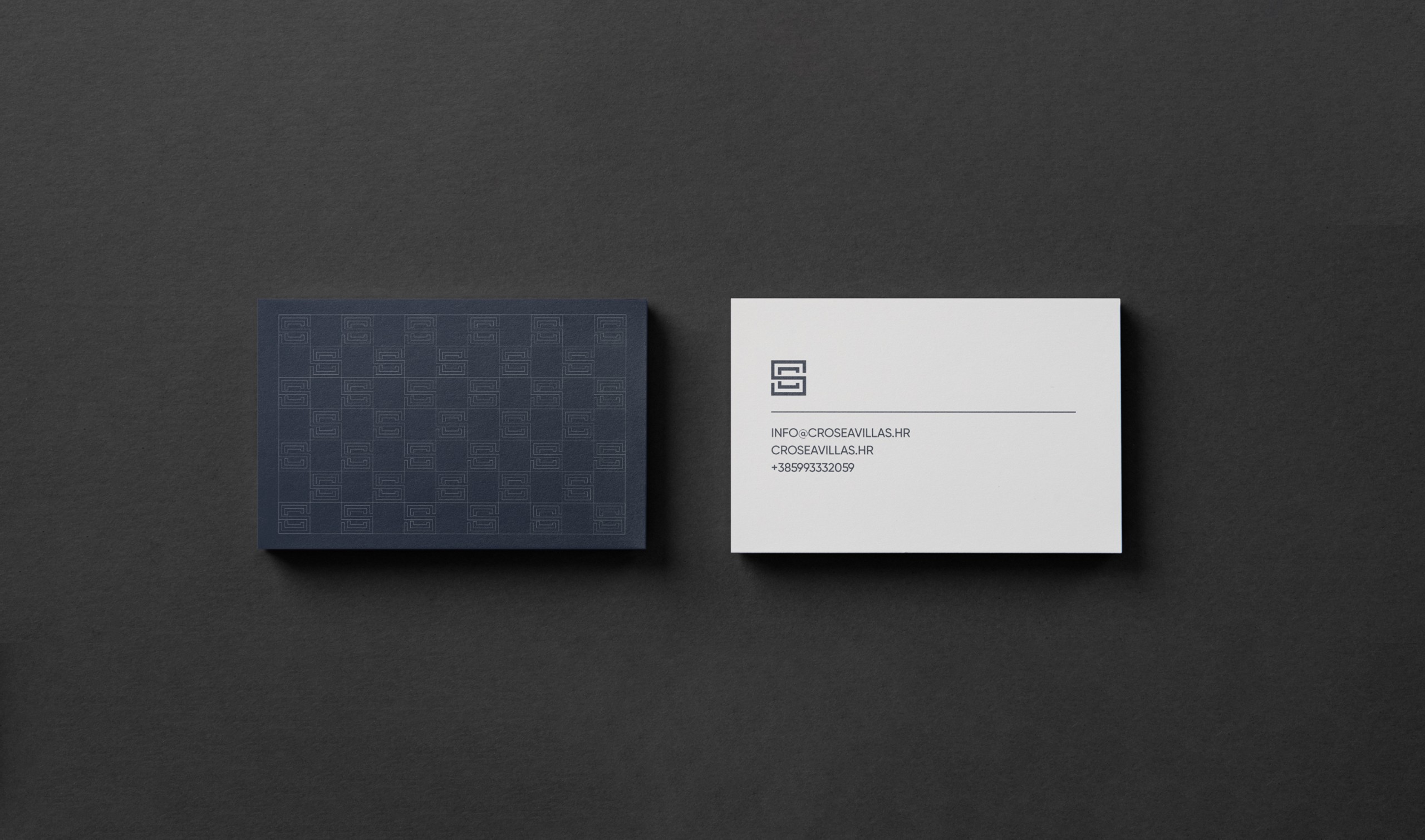 Cro Sea Villas stationery design — business card and print materials brand identity