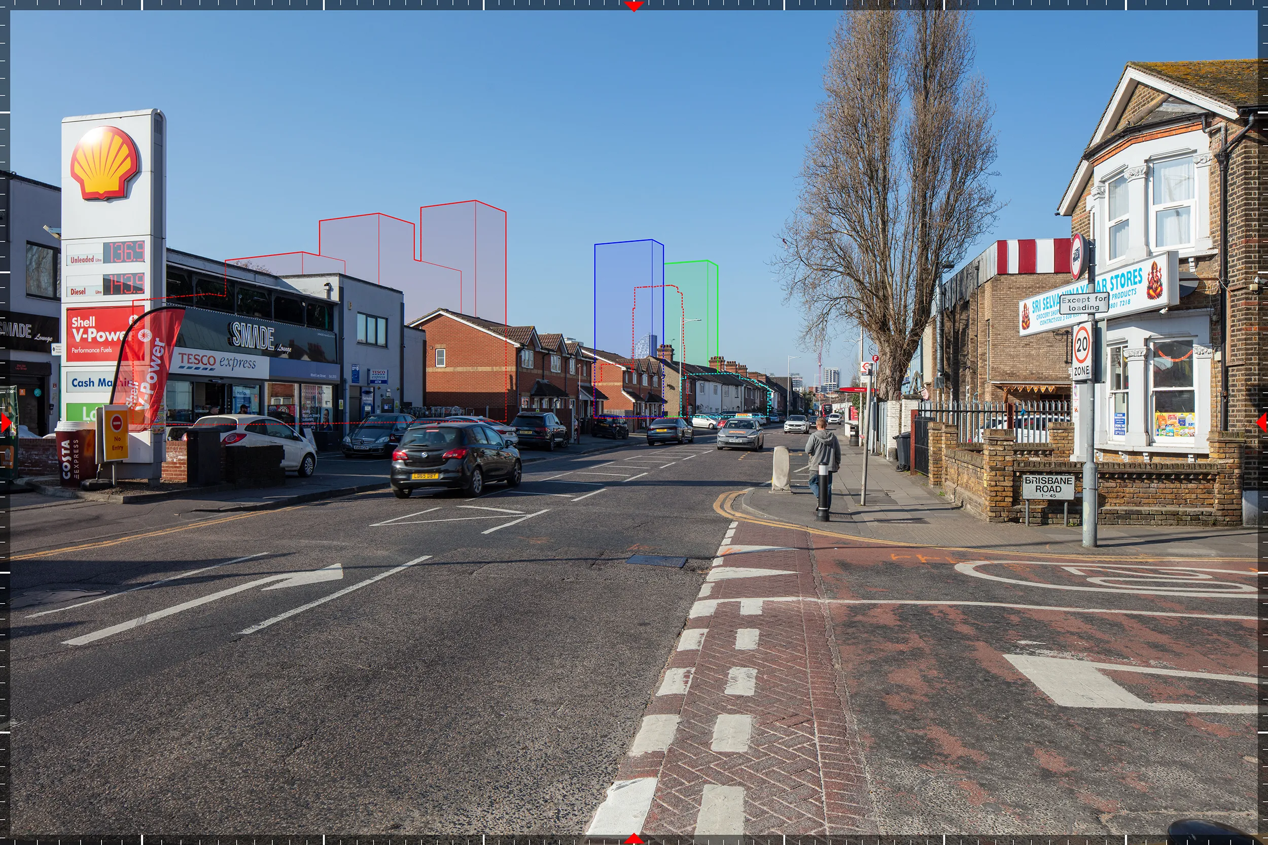 AVR1 wireline verified view from Ley Street at Brisbane Road junction illustrating the scale and visibility of the proposal.