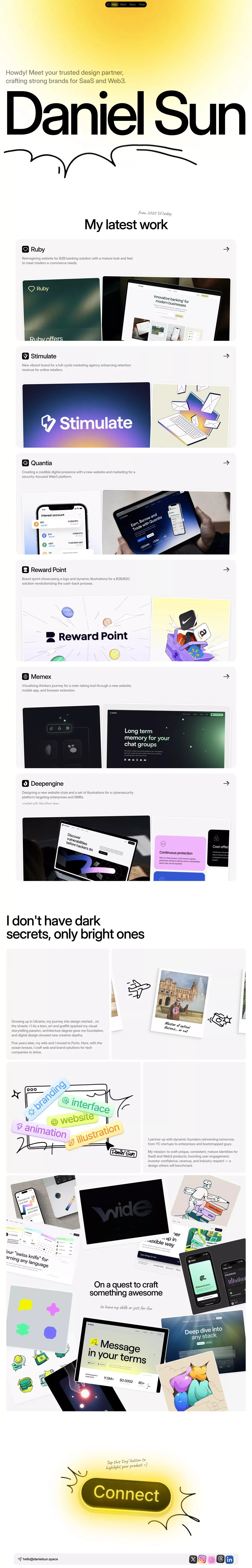 Daniel Sun portfolio page screenshot showcasing Design and Tech design
