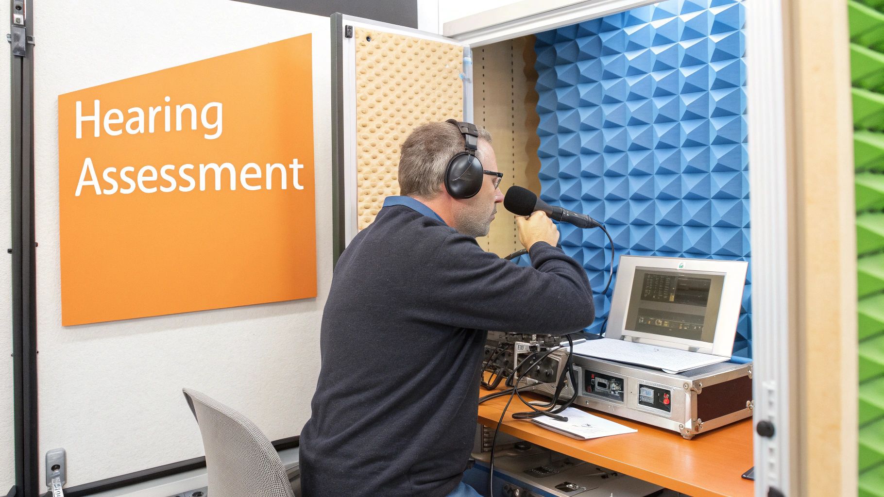 A person reviewing a diagnostic report with charts and data, signifying the interpretation of auditory processing test results.