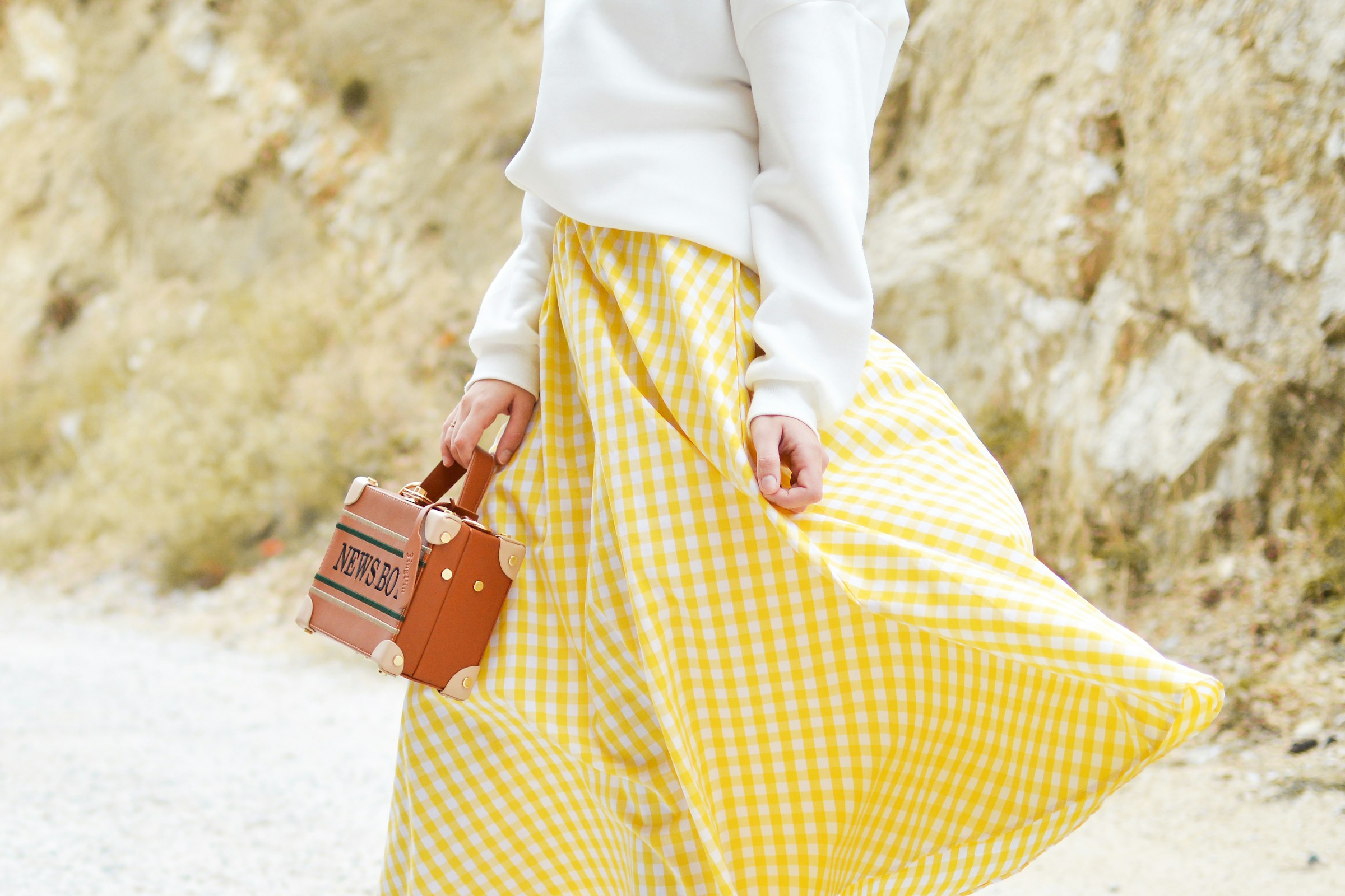 woman with a small bag - Yellow Color Combinations Clothing