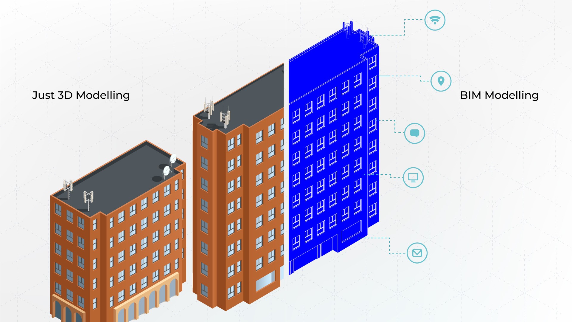 A man stands while two people sit at a table in an office setting, smiling and engaged in conversation. The mood is friendly and collaborative.