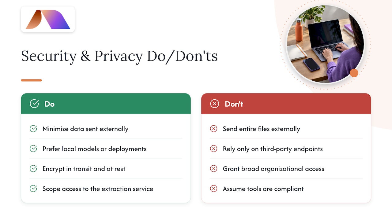 Security and privacy considerations for extraction pipelines — overview diagram