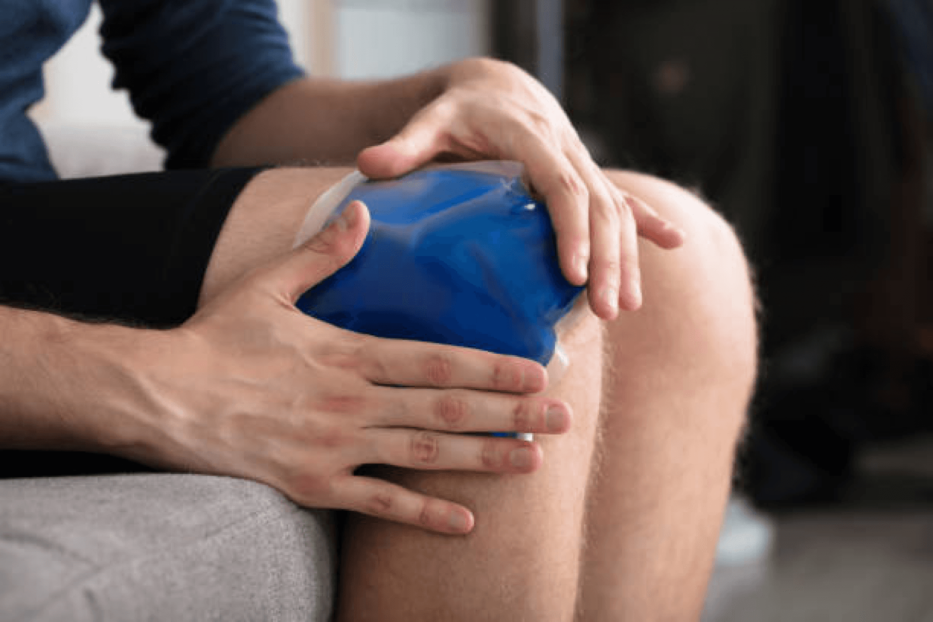 Cold pack applied to the knee for injury relief and recovery