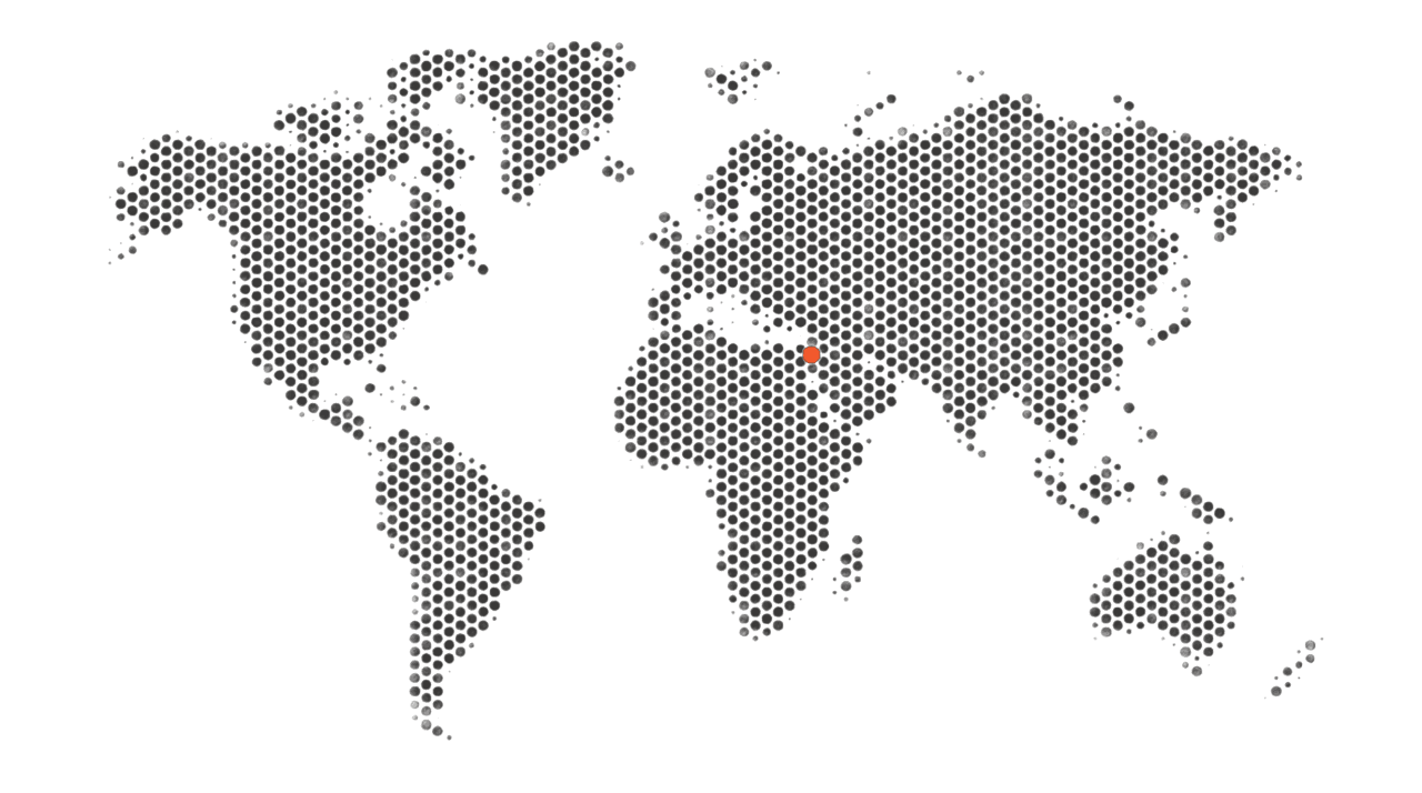 World map featuring multiple orange dots indicating various locations across different continents.