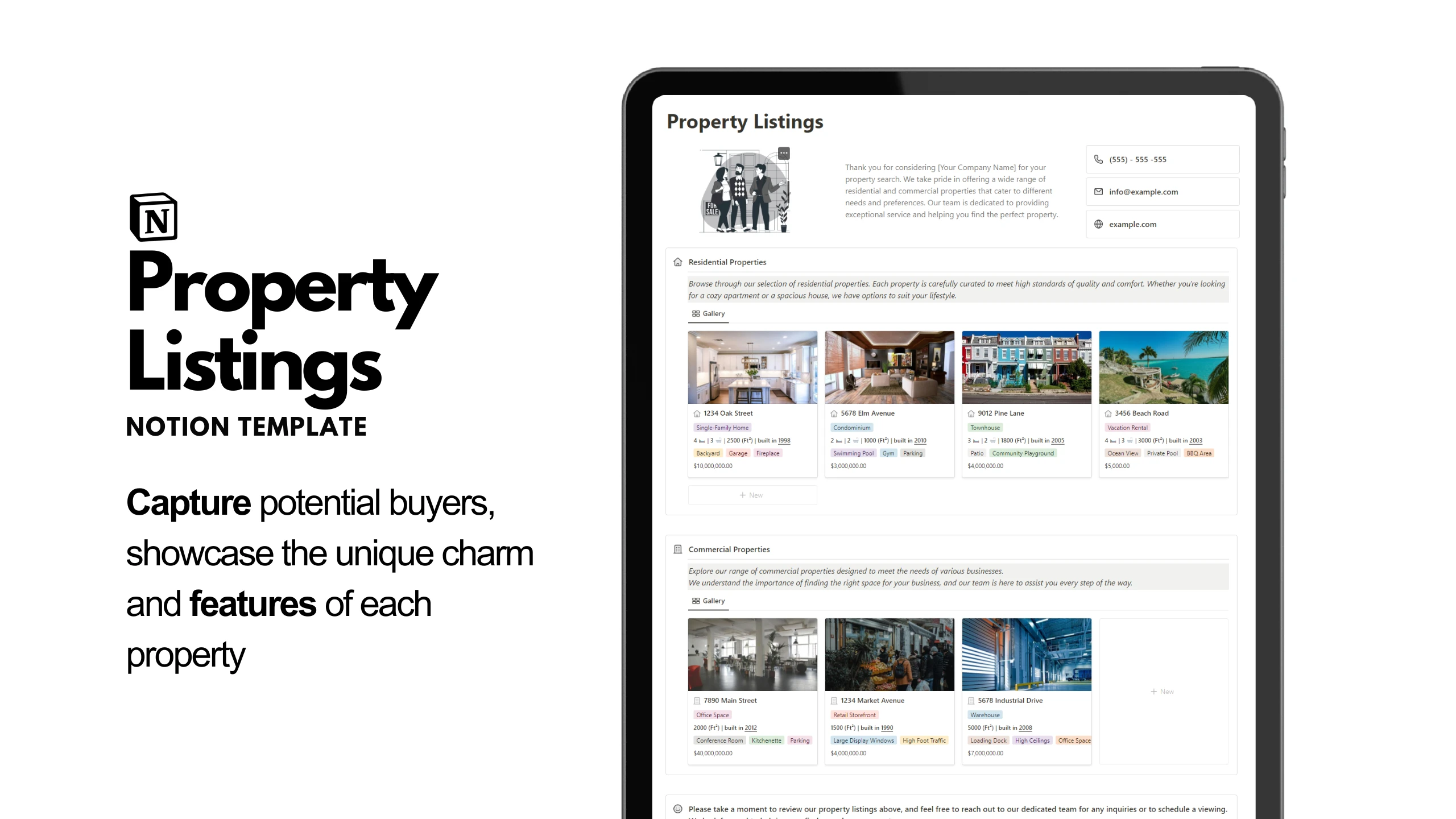 Property listings Notion template